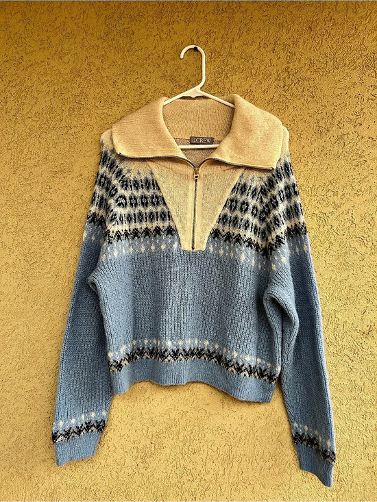 J. Crew Factory Sweaters - J.Crew Quarter Zip Alpaca Sweater Blue & Cream Size XL